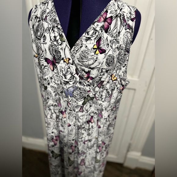 2X CJ Banks Black and White with Multicolor Butterflies Sleeveless Dress - Picture 2 of 5